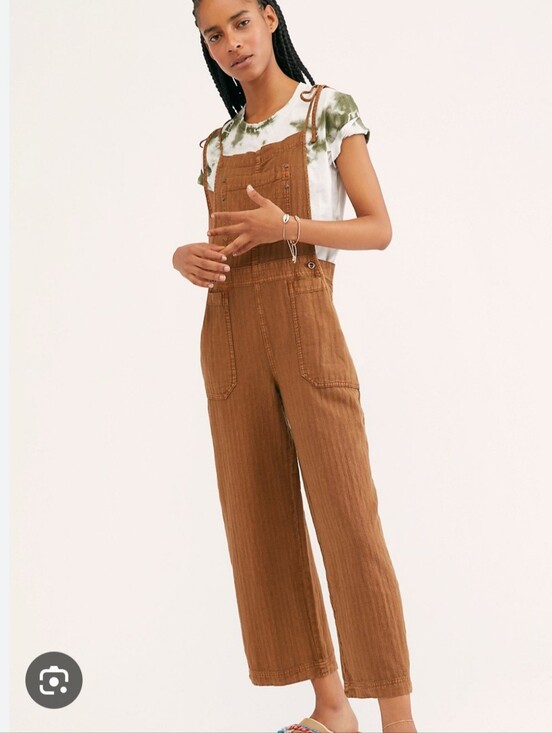 Free People Denim - Free People Linen Blend Natural Sights Overalls Size L